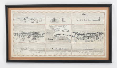 George Twok Aden Ahgupuk (1911 - 2001) Ink with Wash on Hide