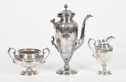 A Three Piece Sterling Silver Demitasse Set by J.E. Caldwell