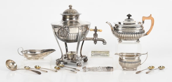 Group of English Sterling and Silver Plated Tableware