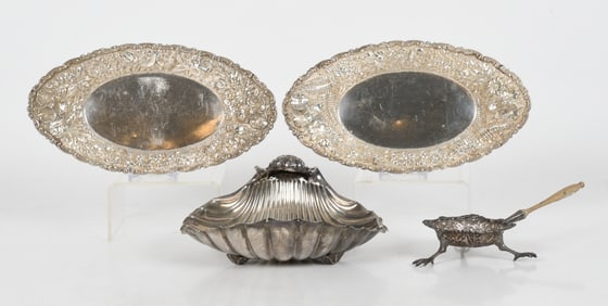 Three Sterling Dishes and a Strainer