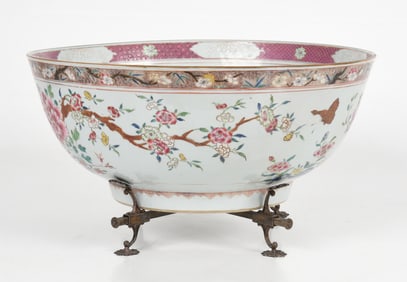 Large Chinese Export Porcelain Famille Rose Punch Bowl, Mid 18th Century