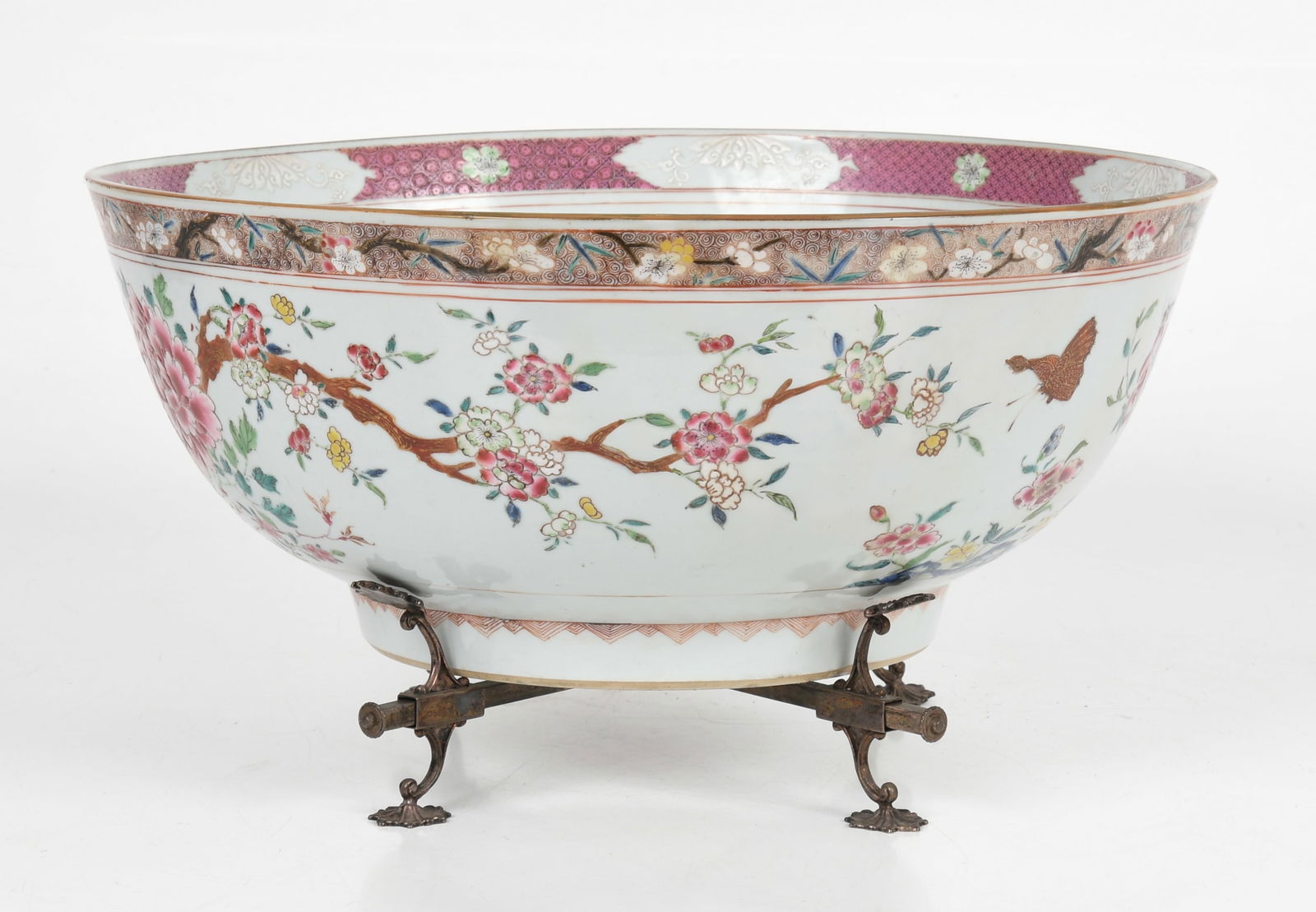 Large Chinese Export Porcelain Famille Rose Punch Bowl, Mid 18th Century