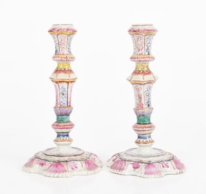 Pair of Chinese Export Porcelain Candlesticks, Qianlong Period, Circa 1770