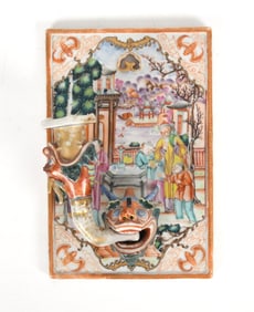 Uncommon Chinese Porcelain Famille Rose Wall Plaque and Sconce, 18th Century