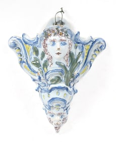 English Delftware Tin Glazed Polychrome Decorated Wall Pocket, Lambeth