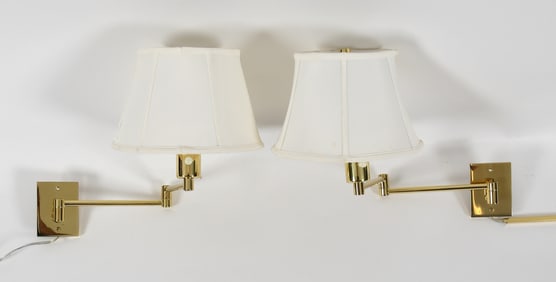 Pair of Hansen, New York Brass Adjustable Swing Arm Wall Lights