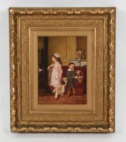 Albert Roosenboom (Belgian, 1845-1873) Children in Parlor Interior, Oil on Canvas