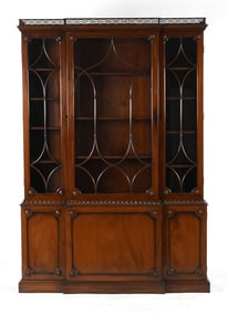 George III Style Carved Mahogany Breakfront Bookcase