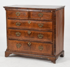 George II Inlaid Walnut Chest of Drawers, Second Quarter 18th Century