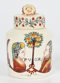 English Creamware Covered Tea Caddy, 18th Century; Dutch Interest