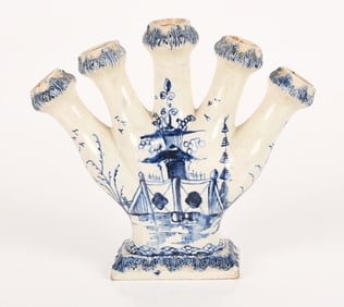 Staffordshire English Pottery Blue and White Earthenware Quintal Tulip Vase