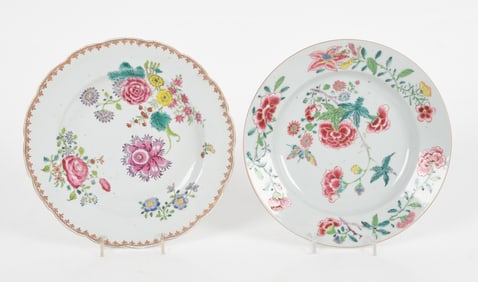 Two Chinese Export Porcelain Famille Rose Plates, Qianlong Period