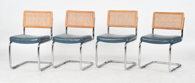 Four Marcel Breuer 'Cesca' Caned and Chrome Tubular Cantilever Chairs