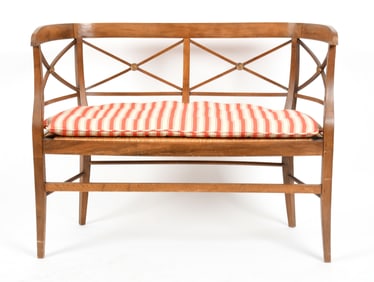 Directoire Style Walnut and Rush Seat Settee, 20th Century