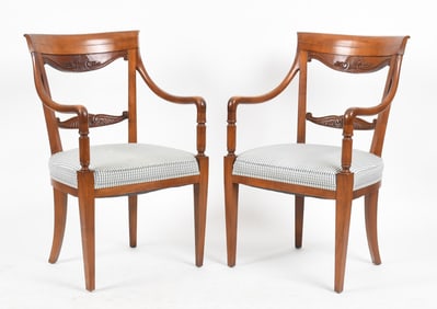 Pair of Neoclassical Style Carved Fruitwood Armchairs, 20th Century