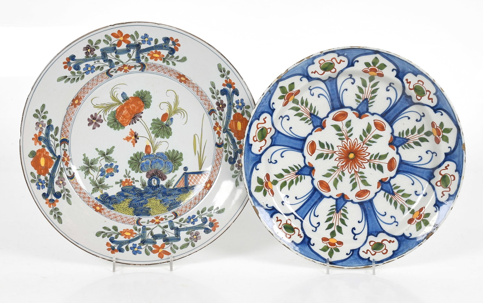 Two Delftware Tin Glazed Polychrome Decorated Chargers, 18th Century (1 of 10)