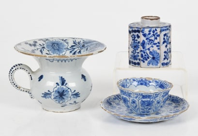 Four Pieces of Delft Tin Glazed Earthenware, Mid 18th Century