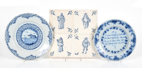 Delft Tin Glazed Earthenware Plates and Tiles, 18th Century