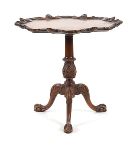 Georgian Style Carved Mahogany Pie Crust Tea Table, 20th Century