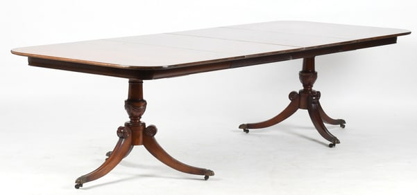 George III Style Carved Mahogany Double Pedestal Dining Table, 20th Century