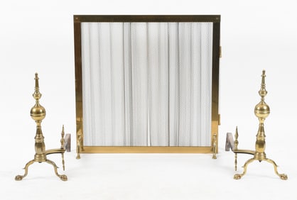 Group of Brass Fireplace Accessories, 20th Century