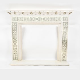 Neoclassical Style Scagliola Inlaid White Marble Fire Surround, Late 19th Century