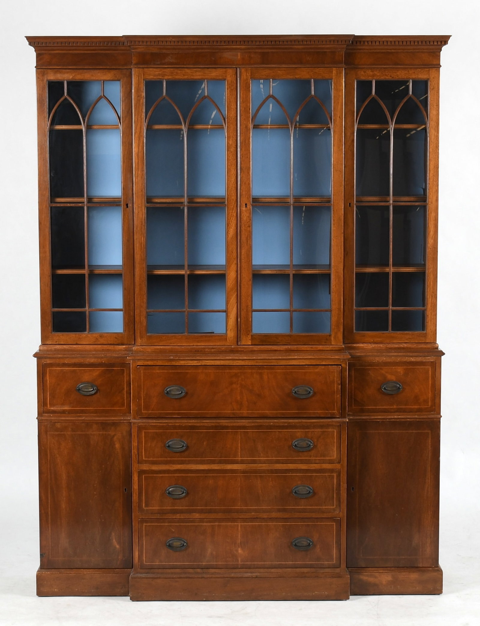George III Style Inlaid Mahogany Two-Part Breakfront Secretary Bookcase (1 of 11)