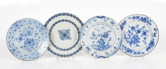 Four Delftware Tin Glazed Earthenware Plates, 18th Century
