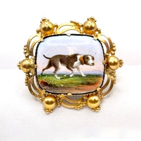 Antique 14K Swiss Enamel Dog Ring