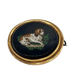 Antique 14K Gold Micro Mosaic Dog pin