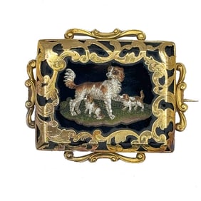 14K Victorian Micro Mosaic Dog Pin