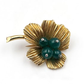 18K Diamond Chrysoprase Dress Clip / Pin