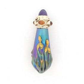 John Gilvey Signed 14K Art Glass Perfume Pendant