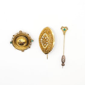 Three Antique 10K & 18K Gold Pins