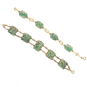 Two c1920 Carved Jade Bracelets