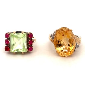 Two 10K Yellow Gold Gemstone Ring