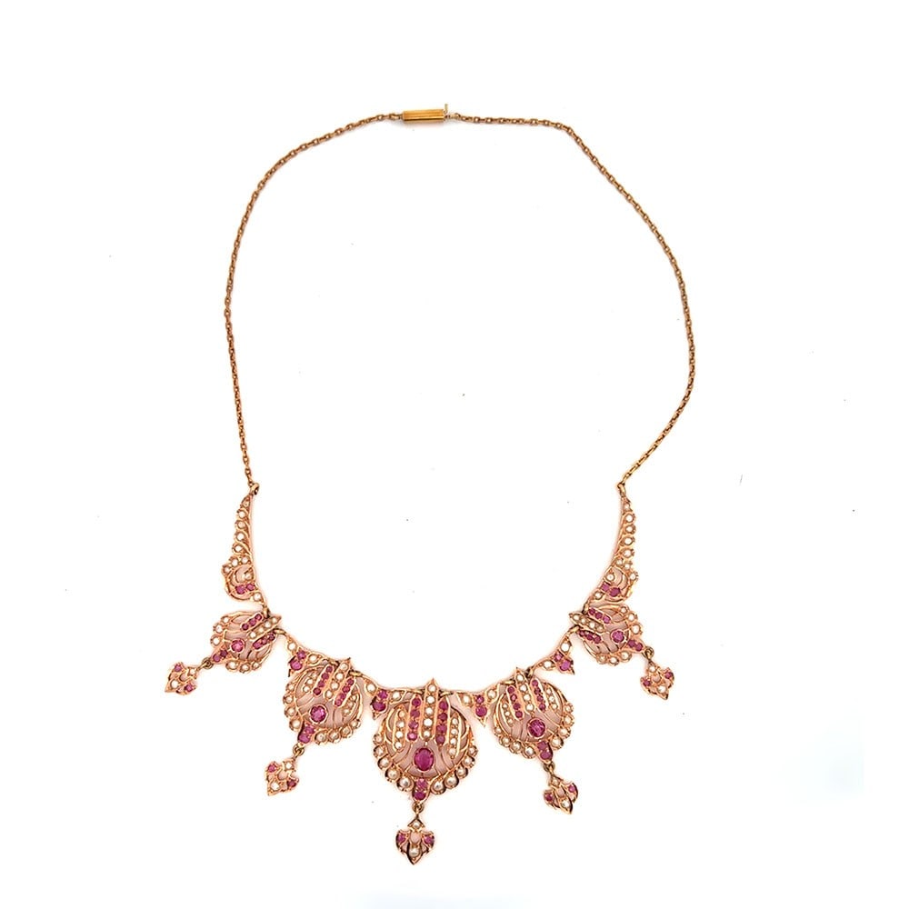 14K Rose gold Ruby and Pearl Necklace (1 of 2)
