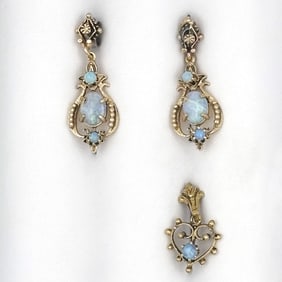 14K Opal Earrings with matching pendant