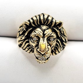 14K Lion Head Diamond Ring