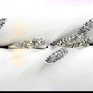 Two Antique 14K & Platinum Diamond Rings: Three stone ring marked 14K Old European cut diamonds with a total weight of .75pts. SI2-I1 clarity, size 6.5. The engagement ring is marked 10% Irid Plat. Center diamond measures .33pts VS2-SI1 clari