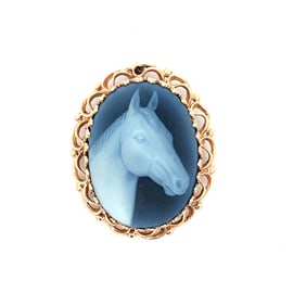 14K Yellow gold Horse Cameo Pin or Pendant