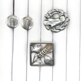 Georg Jensen Three piece Sterling Pin Earring Lot