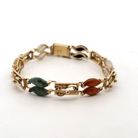 Vintage 14K Multi color Jade Bracelet