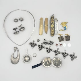 Eighteen Sterling Silver & 14K Lot Georg Jensen, David Andersen, NE From