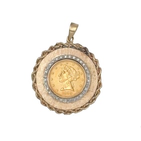 1899 Liberty $5.00 Coin Diamond Pendant