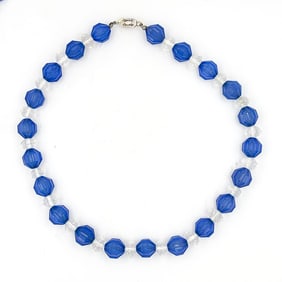 Art Deco 14K Faceted Chalcedony and Quartz Necklace