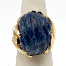 14K Gold Carved Sodalite Ring