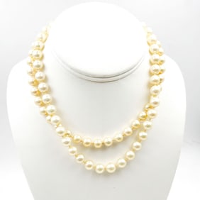 14K double strand 8mm and 7mm cultured pearl Necklace with ruby clasp