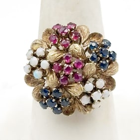 14K Ruby Opal Sapphire Floral Ring