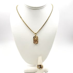 14K Gold Nugget and Diamond Necklace and Ring